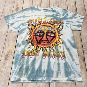 Sublime Long Beach Sun Tie Dye Graphic T-Shirt Blue White  Medium Womens